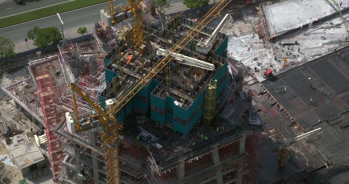 Aerial View of High-Rise Building Construction Site