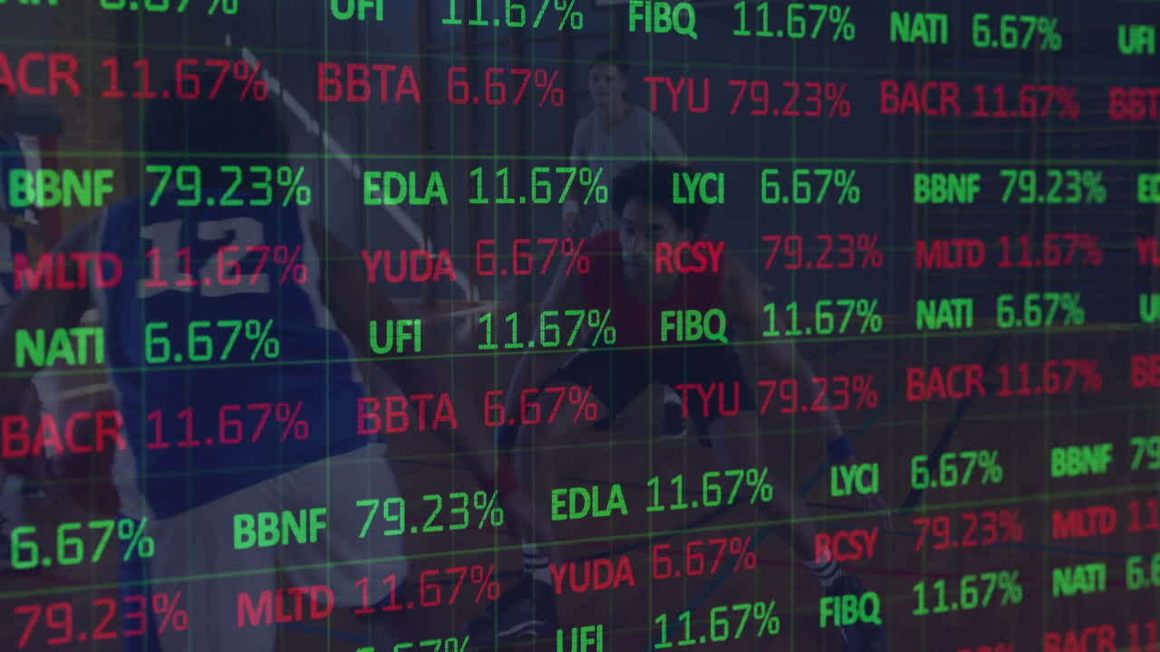 animación del procesamiento de datos financieros sobre jugadores de baloncesto