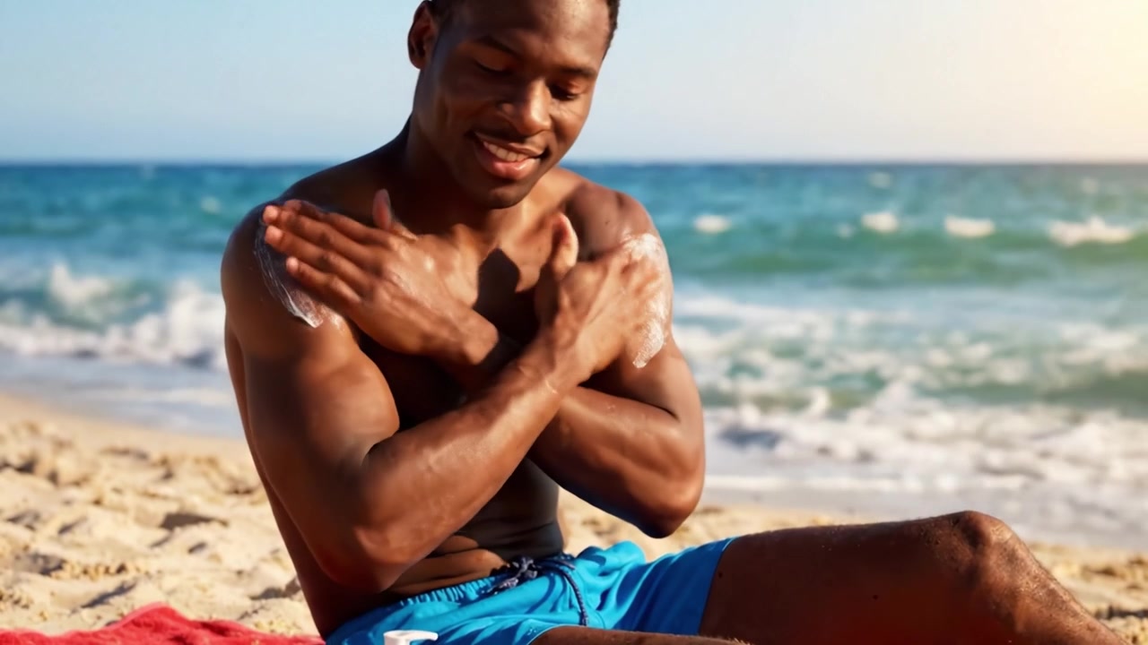 A Relaxing Day at the Beach: Applying Sunscreen While Enjoying the Sun and Waves for Ultimate Sun Protection and Fun in the Summer
