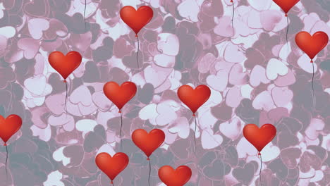 animación de múltiples corazones de amor y globos de corazones rojos