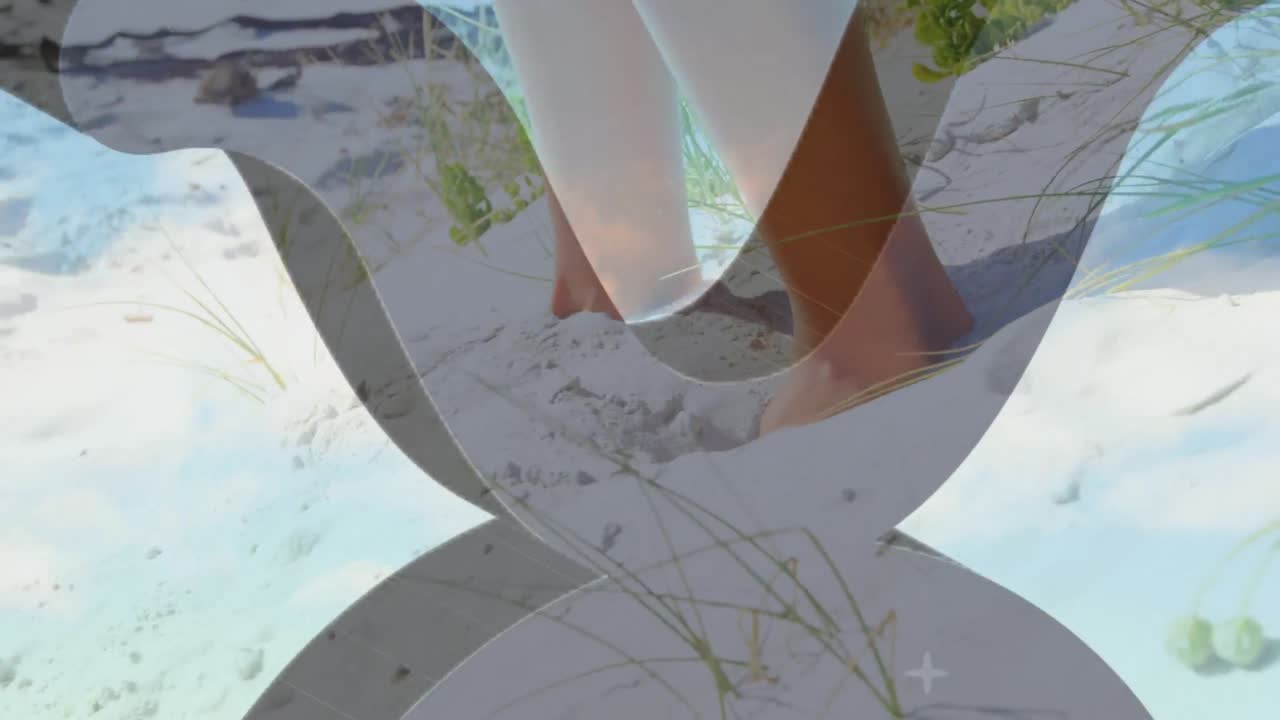 빛의 해변에서 백인 여성 위의 모양의 애니메이션