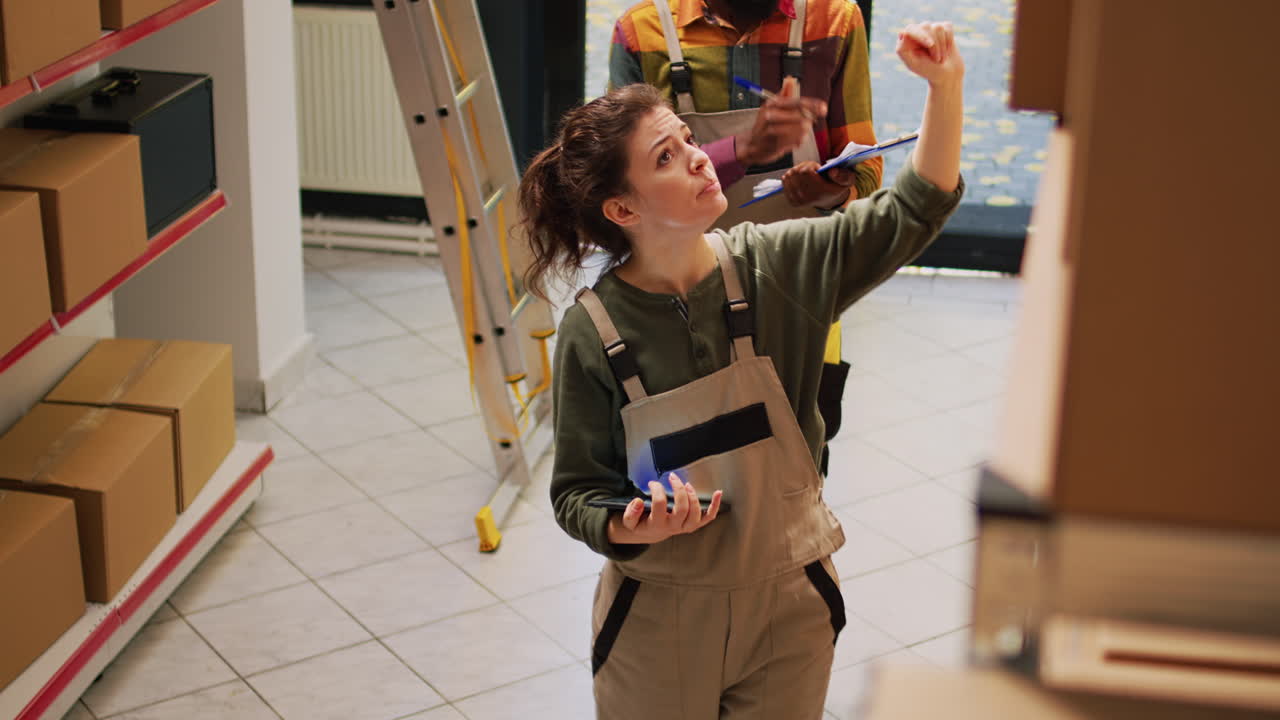 People working with boxes in storage