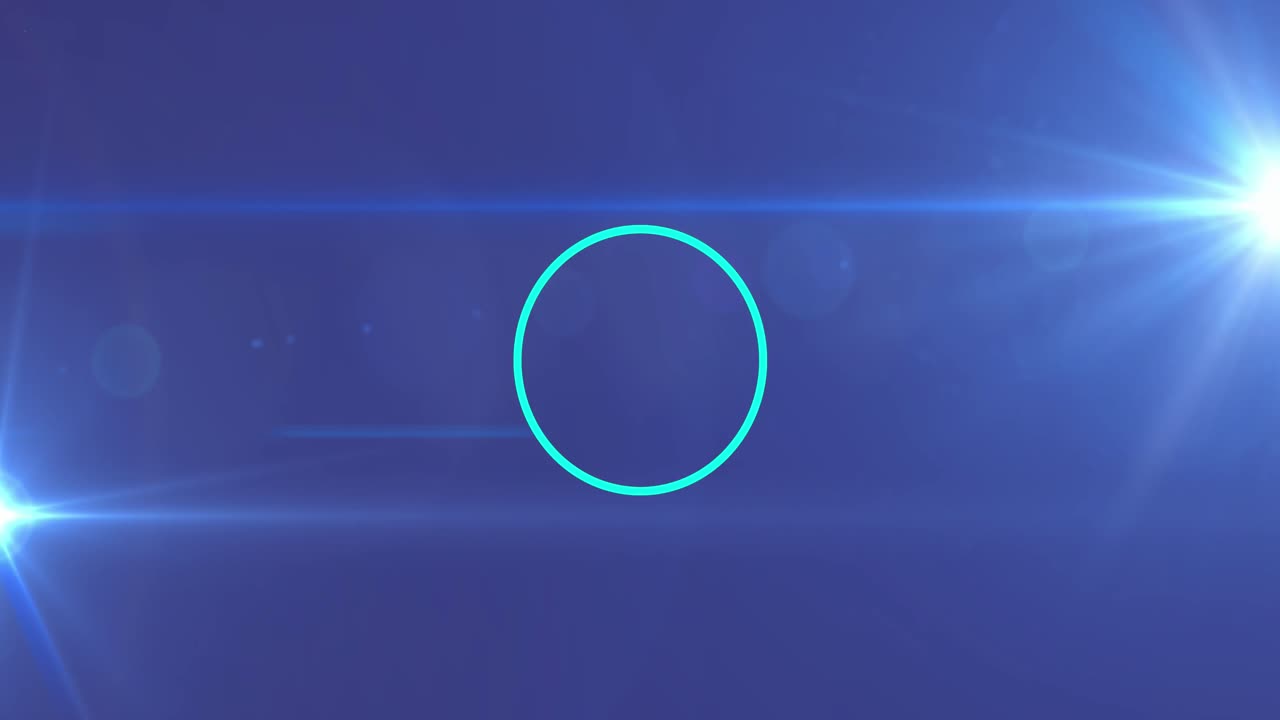animación de puntos de luz y círculos azules y blancos sobre fondo azul.