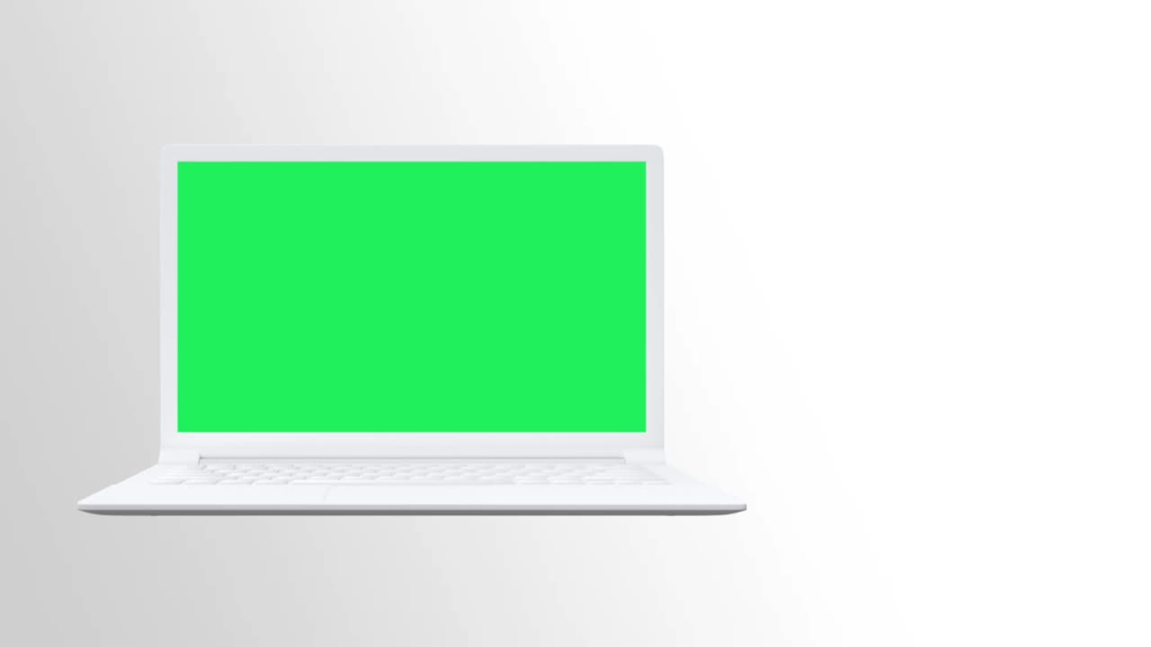 Realistic laptop with text SIMPLE TEXT and green screen.