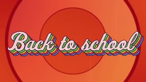 animation of back to school text in colourful letters on red background