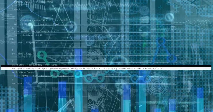 Animation of data processing over blue background