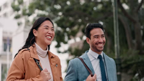 laughing, business people and walking together