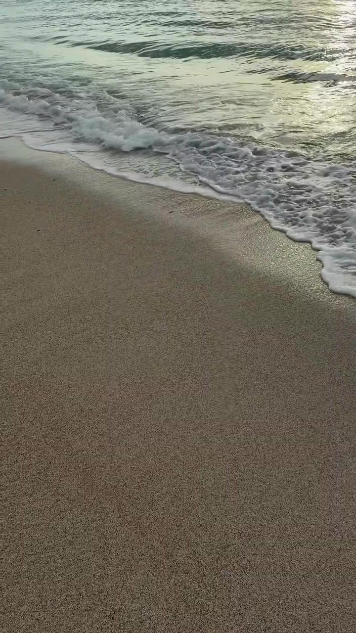 Blide havbølger skvulper mod en sandstrand