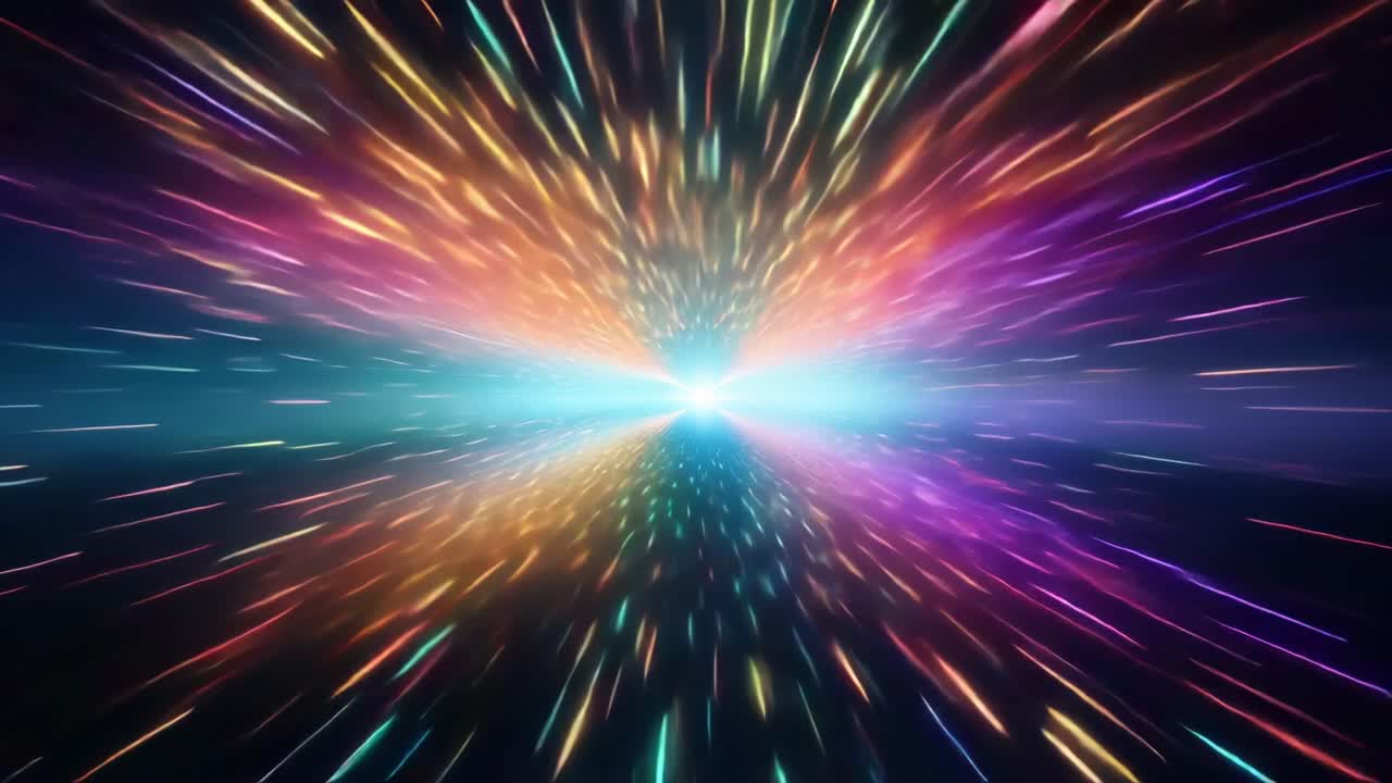 Dynamic video concept with a burst of colorful light streaks