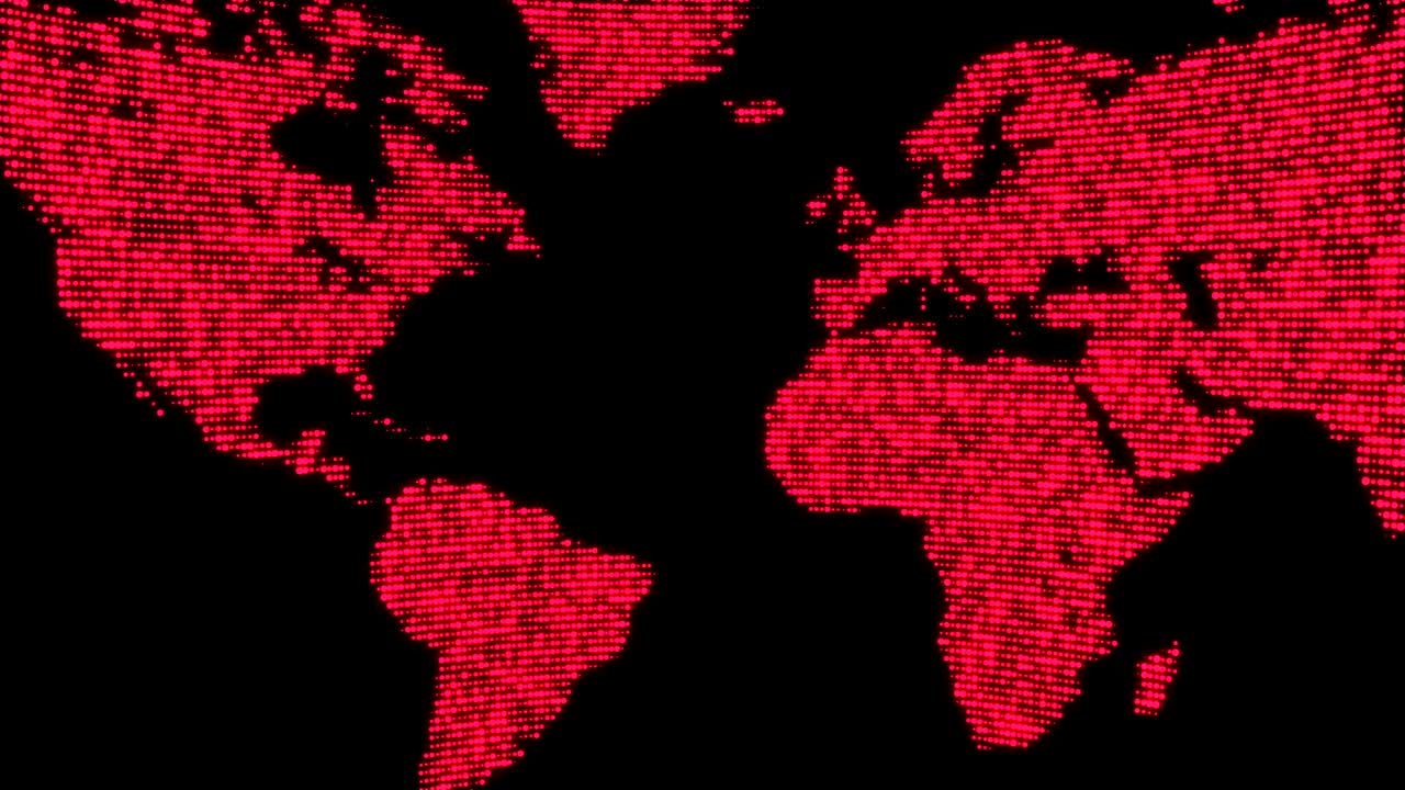 mapa digital del mundo en puntos rojos.