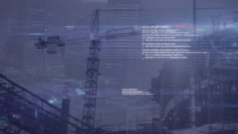 animación del procesamiento de datos y puntos de luz contra el sitio de construcción