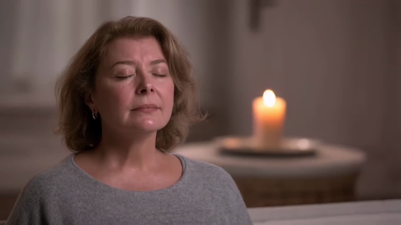 Woman meditating by candlelight