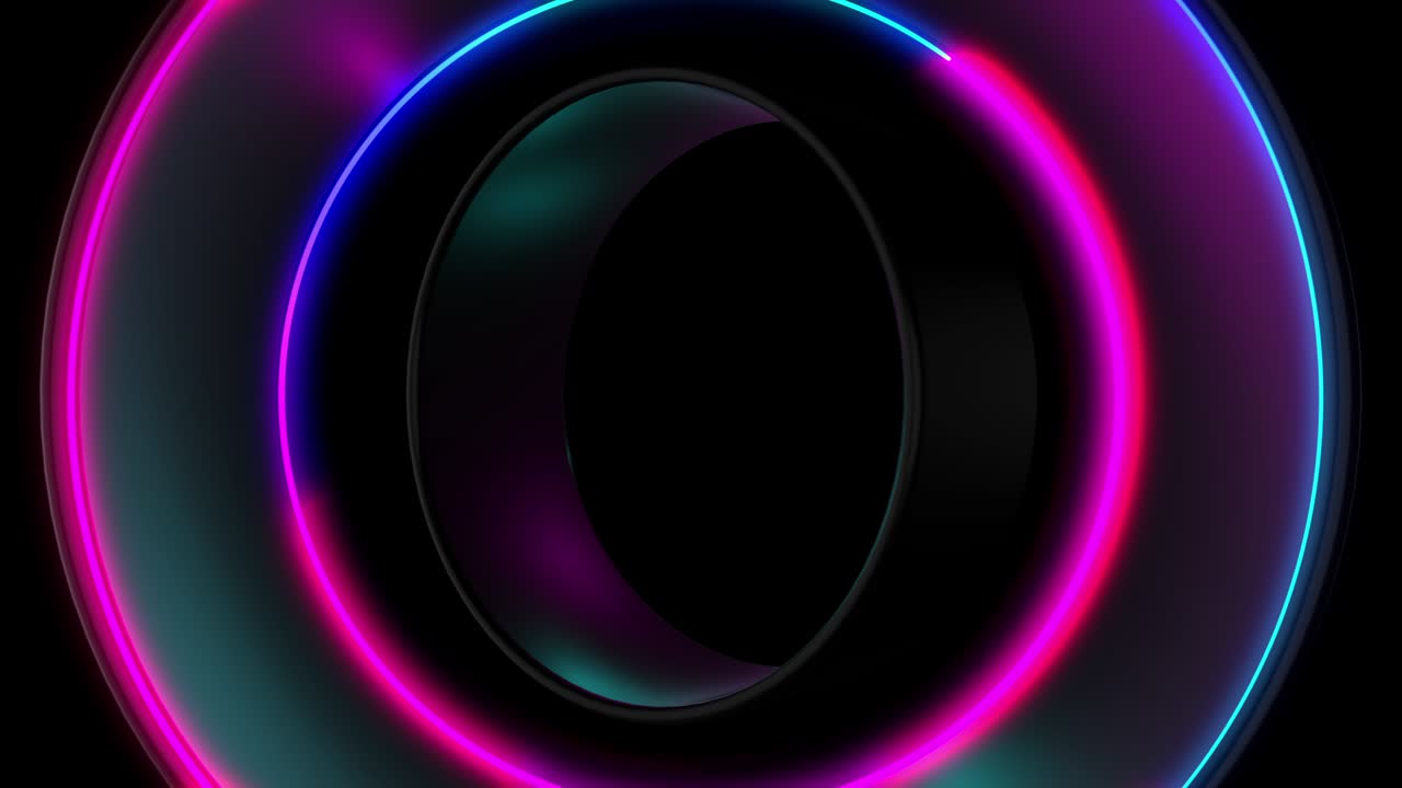 abstract seamless loop of 3d render neon circle. círculos de neón azules y púrpuras abstracto futurista de fondo de movimiento de alta tecnología loop seamless. video animación 3d ultra hd 4k.