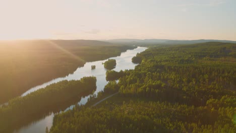 Flying-over-a-river-during-a-beautiful-summer-night