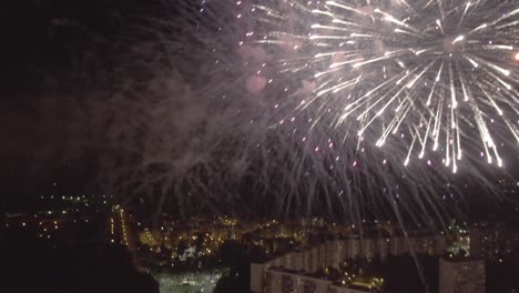 inside fireworks at dark sky aerial drone footage