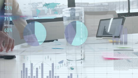 Animación-Del-Procesamiento-De-Datos-Financieros-Sobre-Una-Empresaria-Caucásica-Que-Trabaja-En-La-Oficina