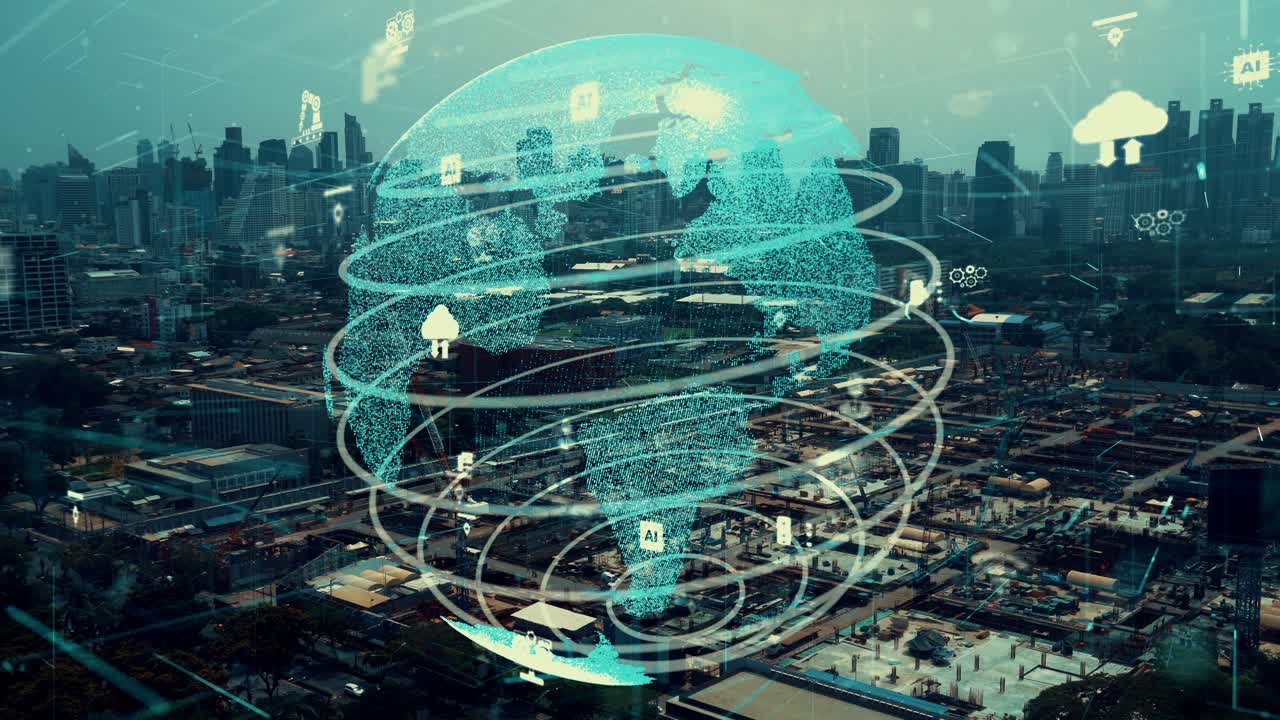 Construction technology concept with alteration graphic over construction site