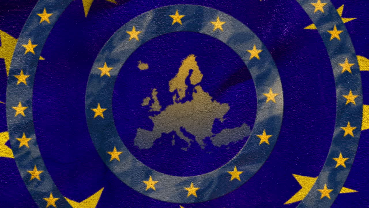 노란색 별의 원 위에 있는 세계 지도의 애니메이션