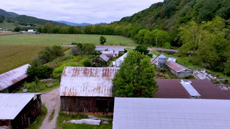 aerial push over old homestead in appalachia near mountain city tennessee