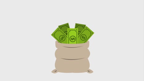 bolsa llena de billetes de dinero y monedas cayendo dentro del icono