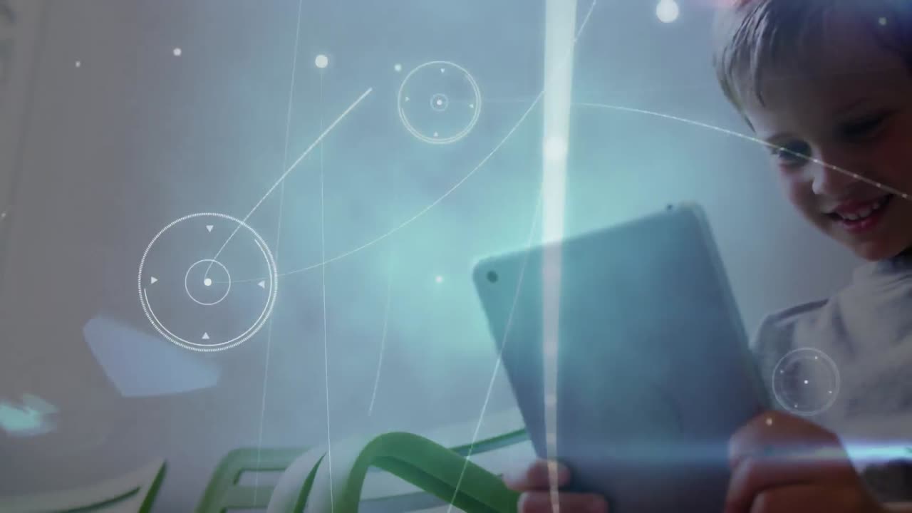 animación de la red de conexiones sobre el niño usando la tableta