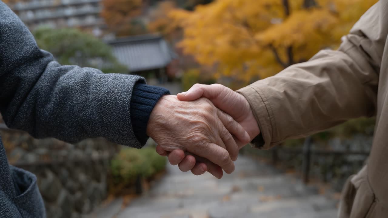 A Symbolic Handshake Between Two Individuals: An Expression of Trust, Agreement, and Collaboration Amidst a Scenic Autumn Backdrop