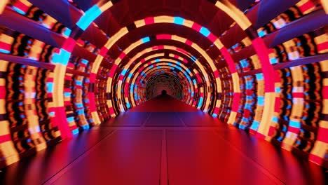 animación de video de 4k de luces de neón multicolores en bucle de túnel circular con rampa o piso brillante.
