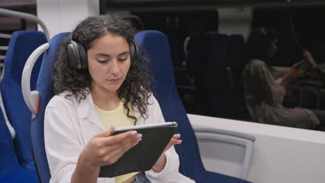 young woman traveling on a train