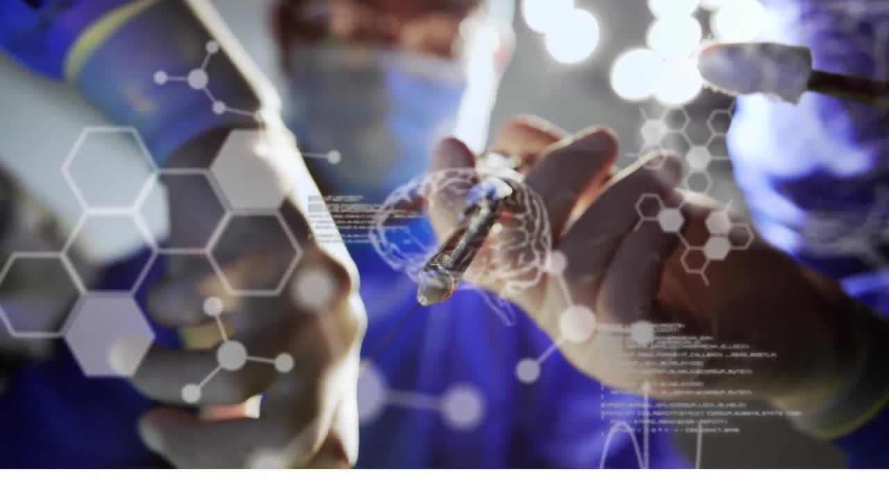 인간 뇌의 애니메이션과 외과 의사에 대한 의료 데이터 처리