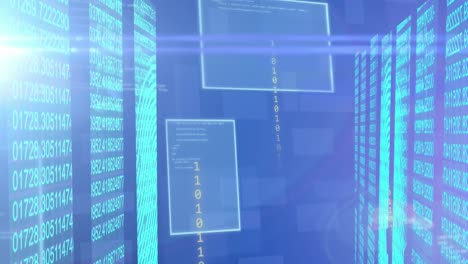 animación del procesamiento de datos y la placa de circuitos sobre servidores informáticos