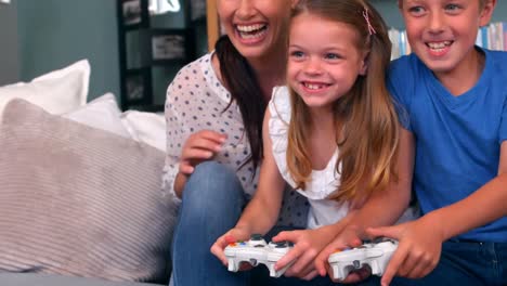 family playing video game