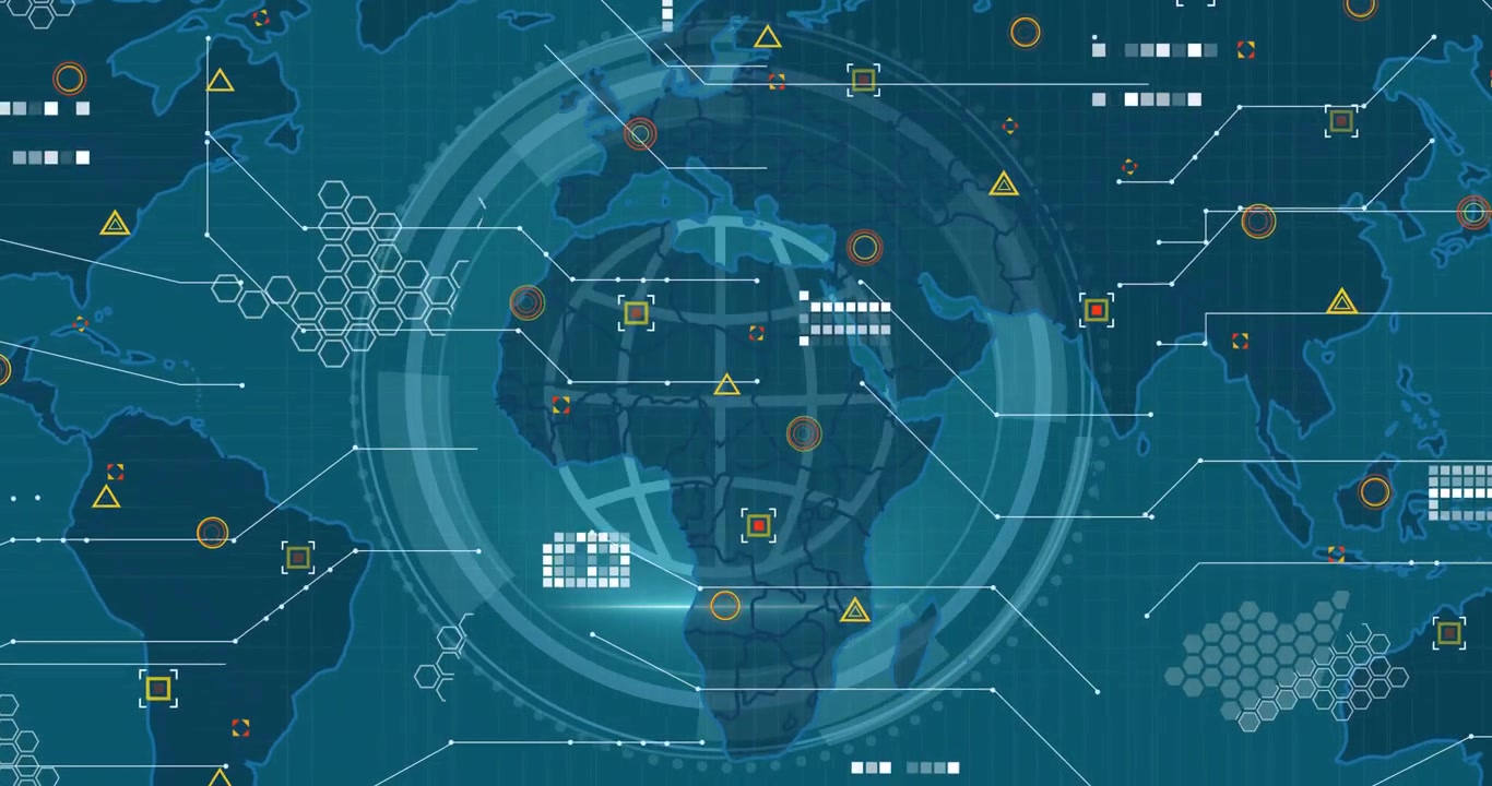 Following Cyber Security fading over shield rotating globe expanding, contracting ensuring security