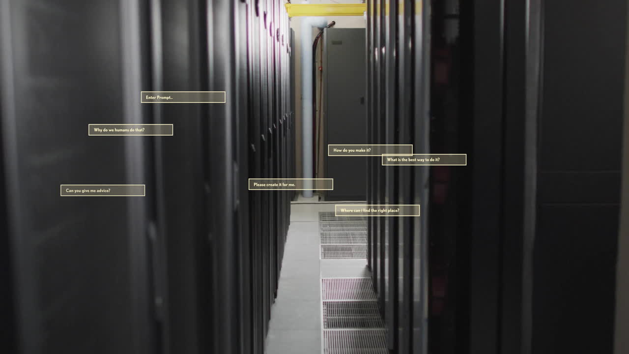 animación de los cuadros de diálogo de la interfaz ai a través de la sala de servidores de computadoras