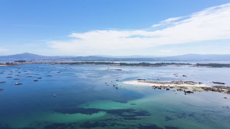 aerial drone 4k video of the ría de arousa, pontevedra, during a beautiful summer sunny day