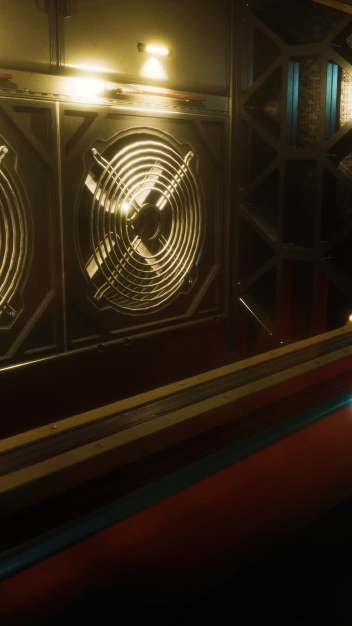 환기 시스템을 갖춘 미래의 우주선 복도