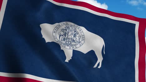 wyoming flag waving in the wind, blue sky background. 4k