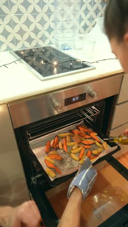 preparing roasted vegetables in the oven