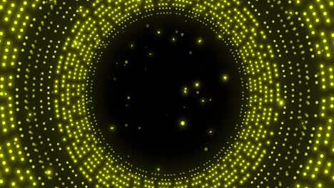 Animation-of-glowing-yellow-spots-in-circular-movement-on-black-background