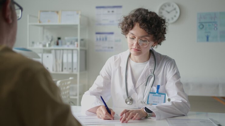Female DoctorвЂ‹ Taking Medical History and Interviewing Patient in Clinic