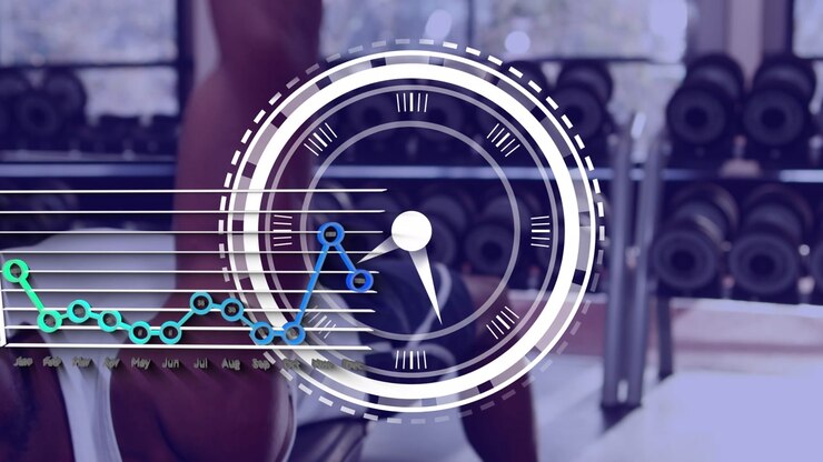 Animation af databehandling over afroamerikansk mand, der træner i et fitnesscenter