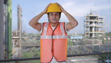 happy indian labour getting ready for work