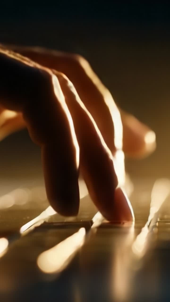 A Close-Up of a Hand Gracefully Typing on a Keyboard in Soft Light, Capturing the Elegance of Movement and the Interaction with Technology