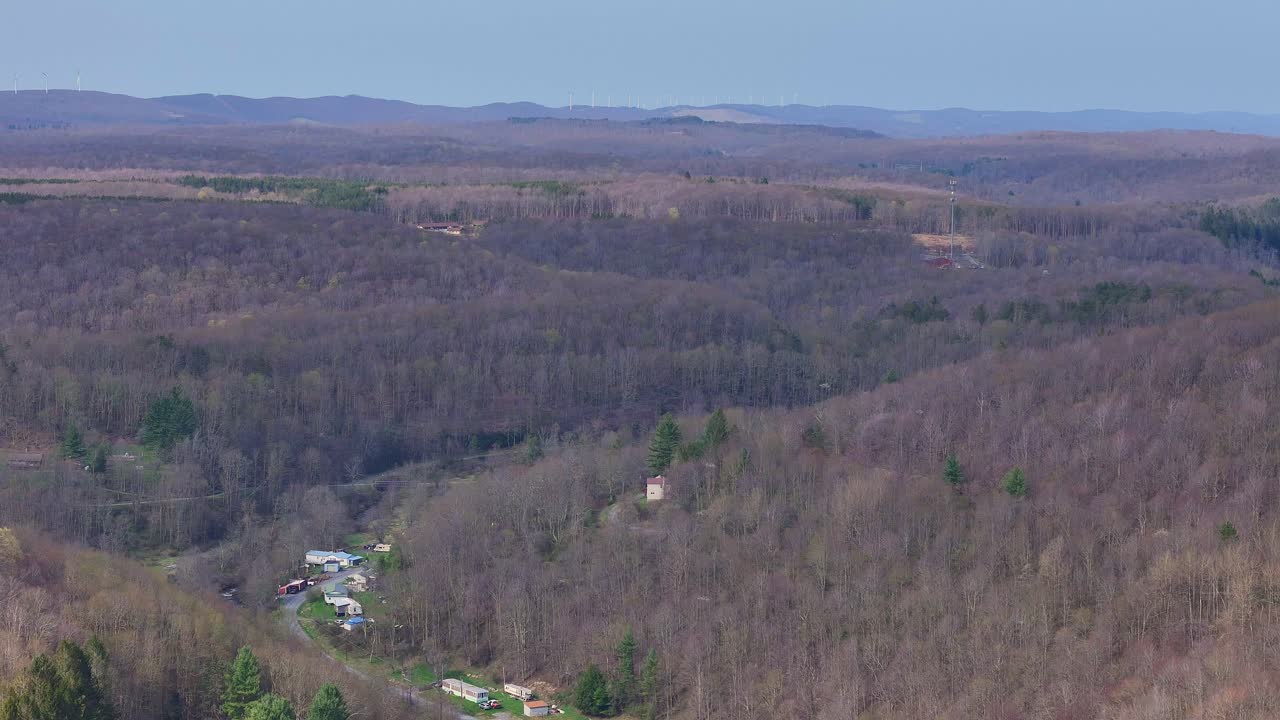 Aerial view of homes and trees in Canaan Valley near Coketon, West Virginia, USA