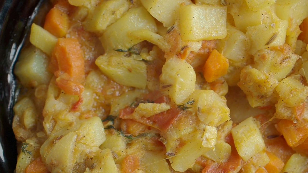Close-up of Delicious Potato and Carrot Vegetable Stew