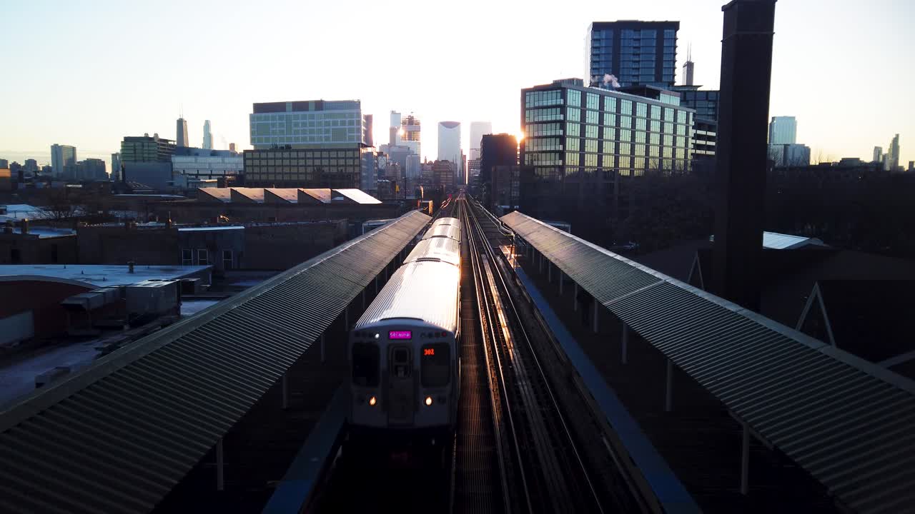 Subway Train Pulling Into City Station Early Morning