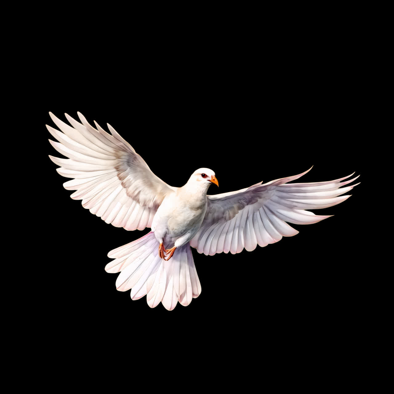 Graceful white dove in flight animated overlay, transparent 4K video, alpha channel, ProRes 4444