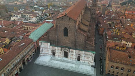 basilica san petronio, piazza maggiore, bologna, italy - static drone view