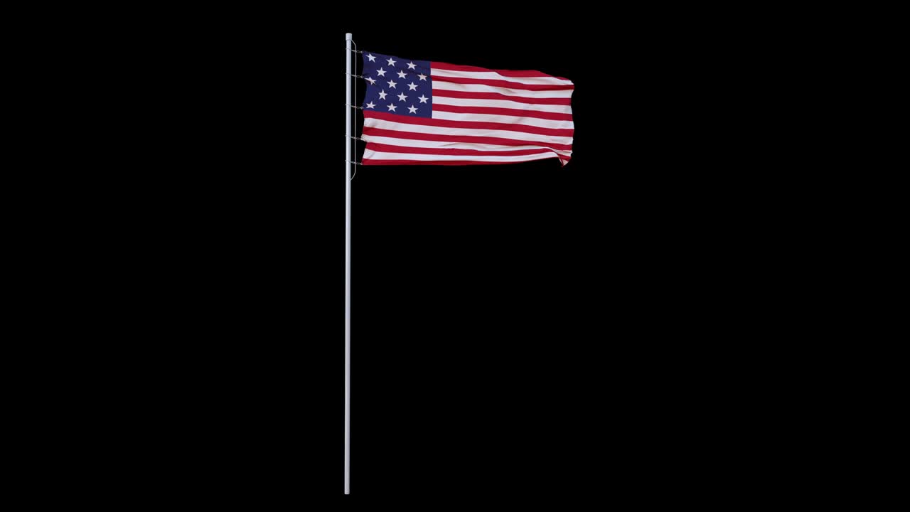 bandera estadounidense con estructura de tela en el viento, con un canal alfa. loopable, 4k