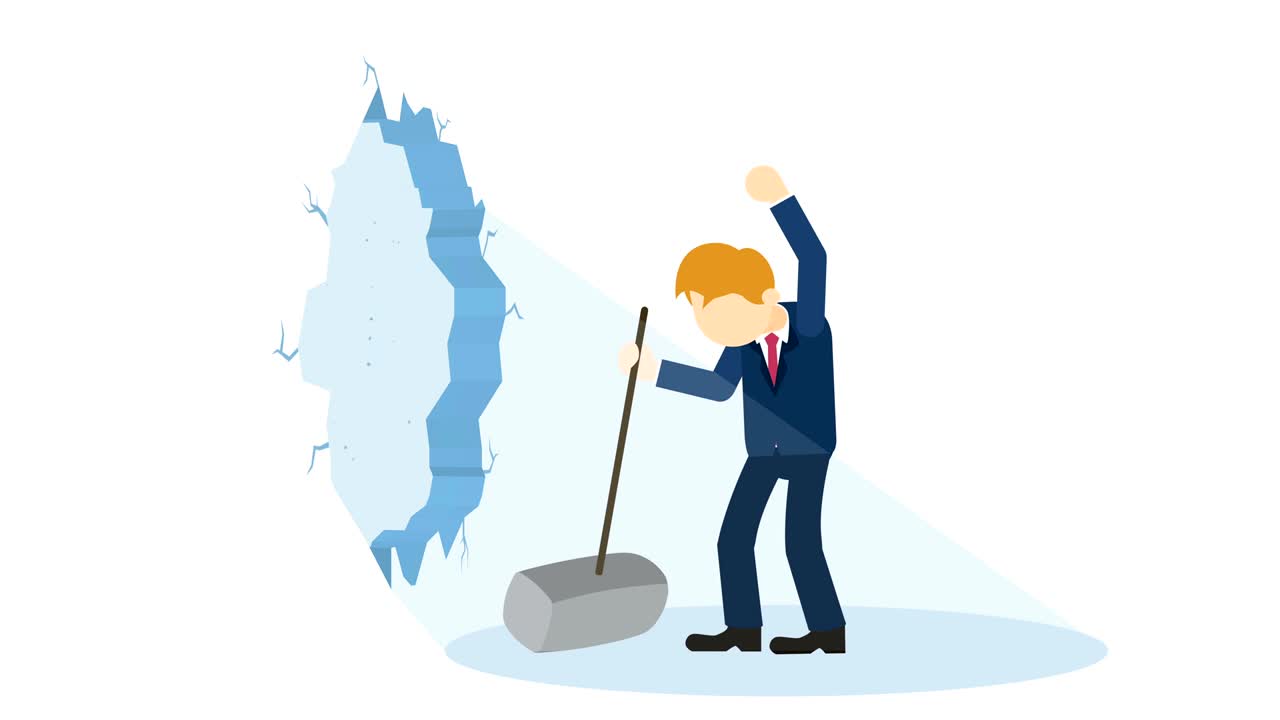 hombre de negocios rompiendo la pared. libertad y concepto de desafío. ilustración de bucle en estilo plano.