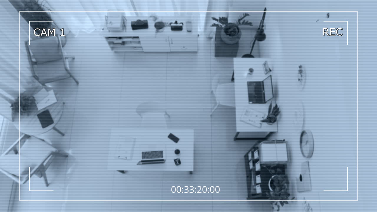 Top View of Office Interior with Gadgets and Working Desks CCTV